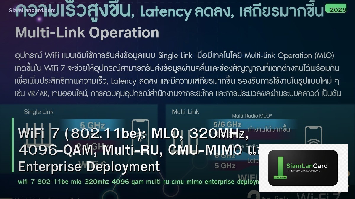 WiFi 7 (802.11be): MLO, 320MHz, 4096-QAM, Multi-RU, CMU-MIMO และ Enterprise Depl