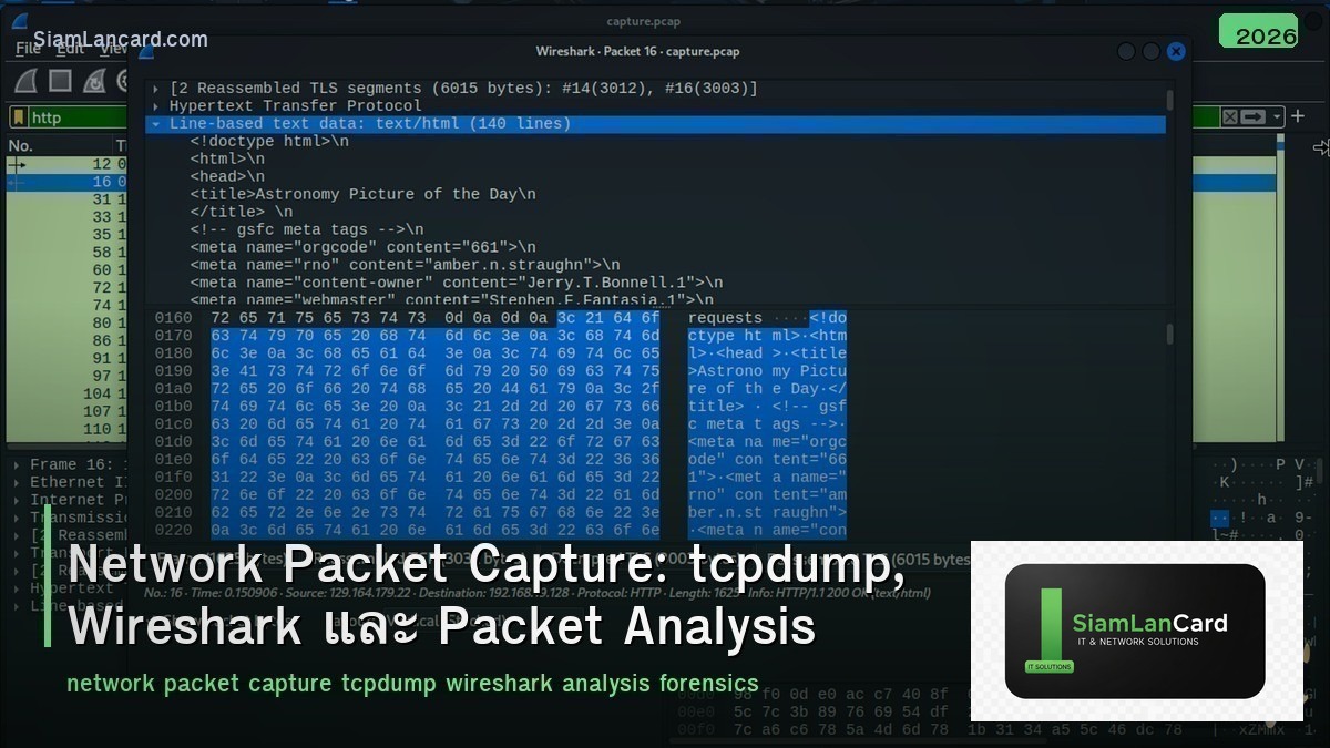 Network Packet Capture: tcpdump, Wireshark และ Packet Analysis