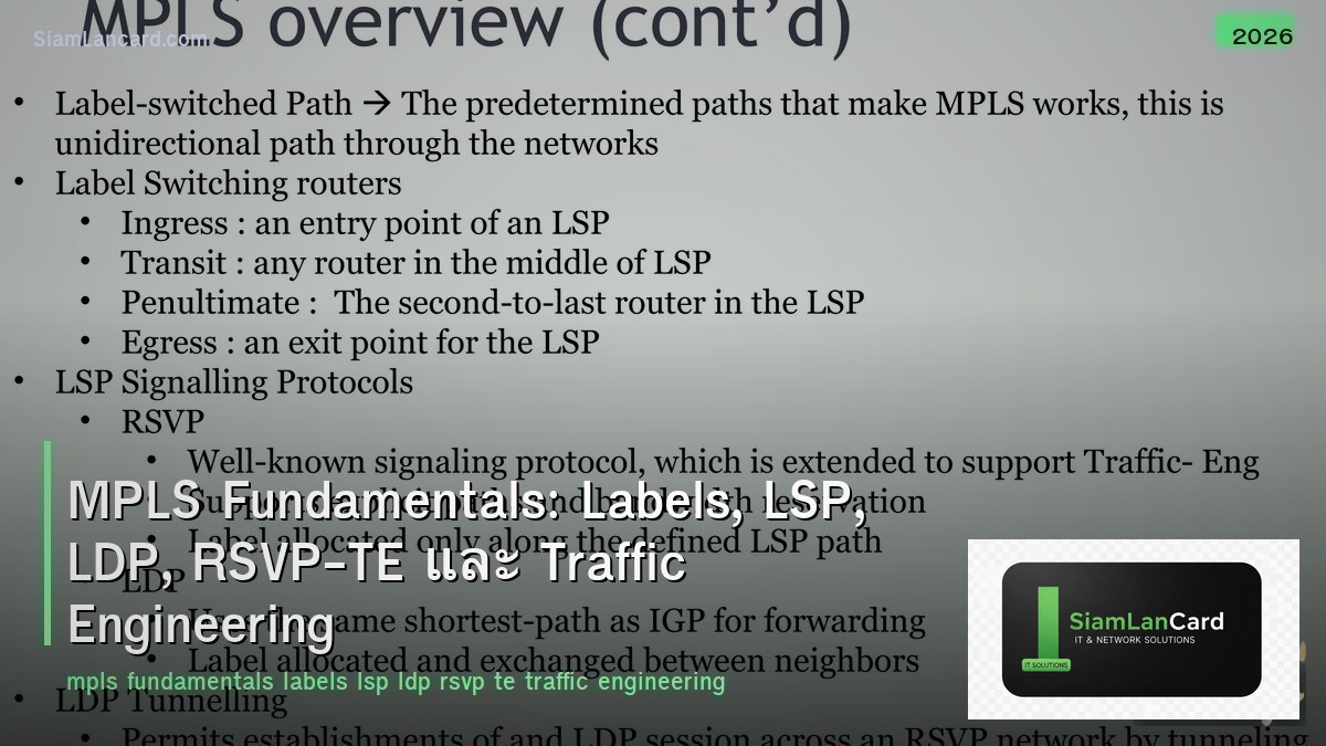MPLS Fundamentals: Labels, LSP, LDP, RSVP-TE และ Traffic Engineering